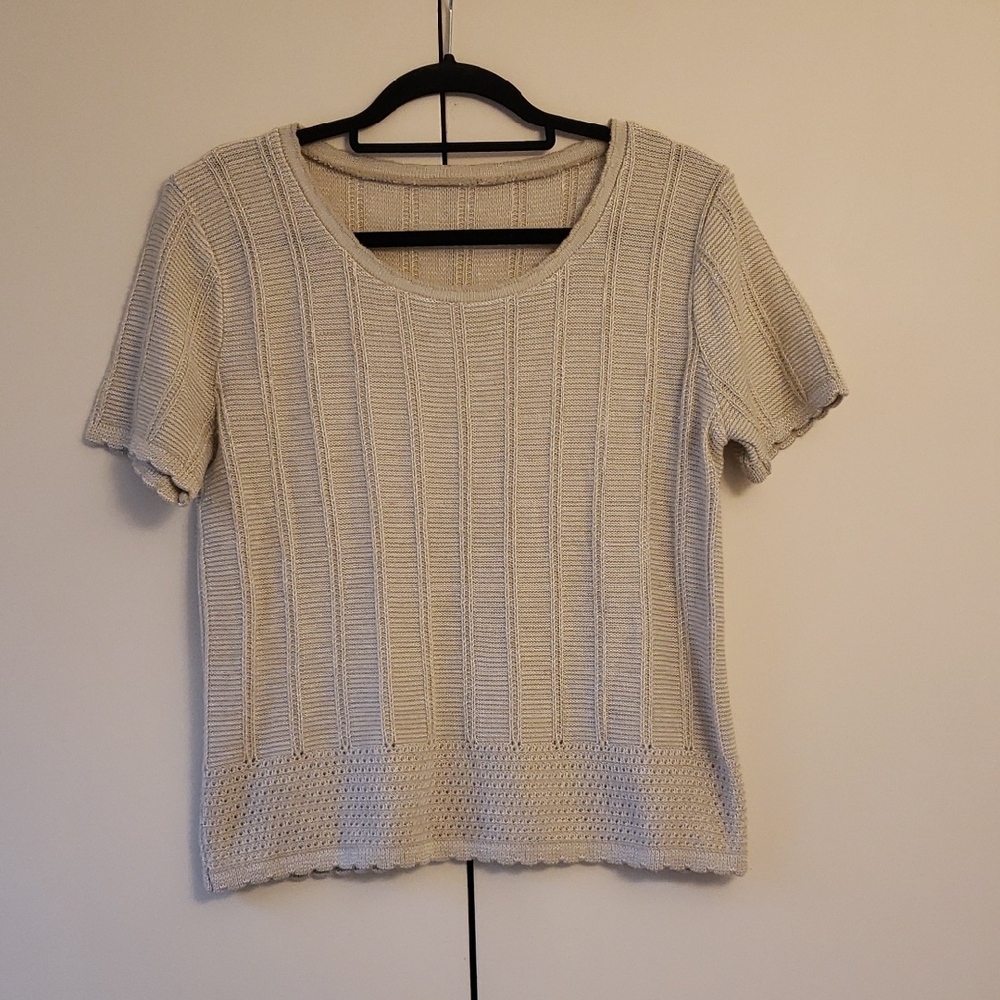 Cream Knit Short Sleeve Top